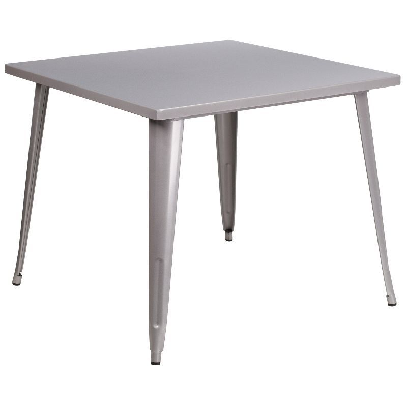 Silver Metal Square Dining Height Table, 35.5"