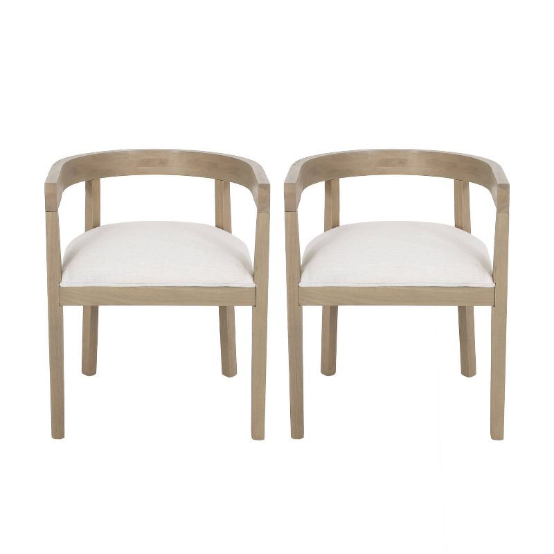 Set of 2 Beige Upholstered Wood Tub Dining Chairs