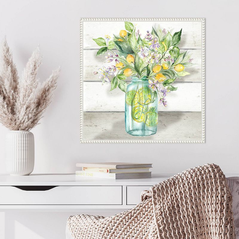 22" White Framed Watercolor Lemons in Mason Jar Canvas Print