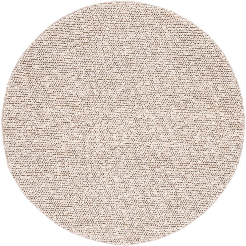 Handmade Round Beige Wool Flat Woven Area Rug