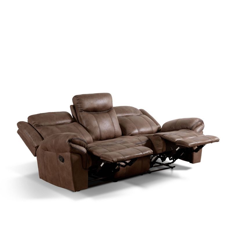 87" Brown Suede Reclining Sofa with Cup Holders