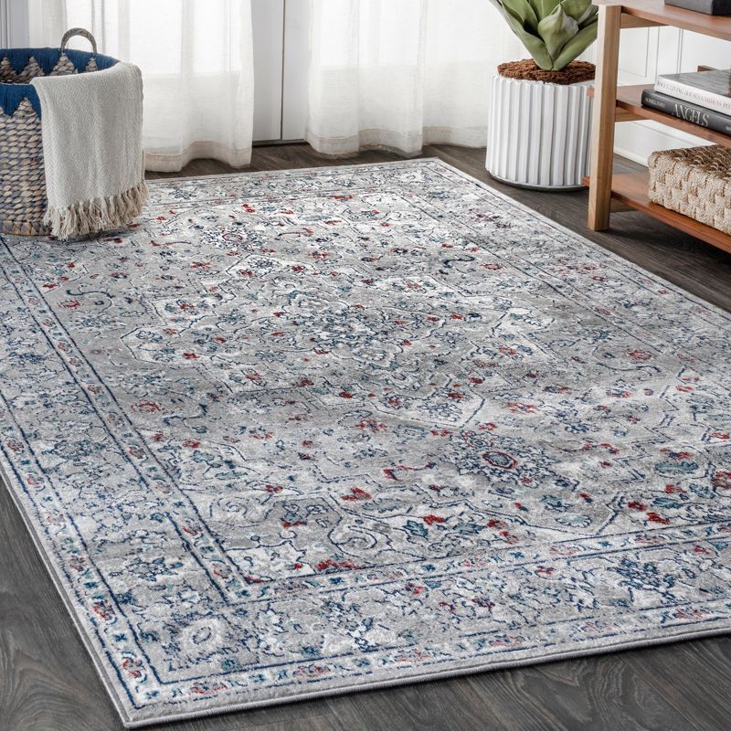 Reversible Gray Medallion 3x5 Synthetic Easy-Care Area Rug