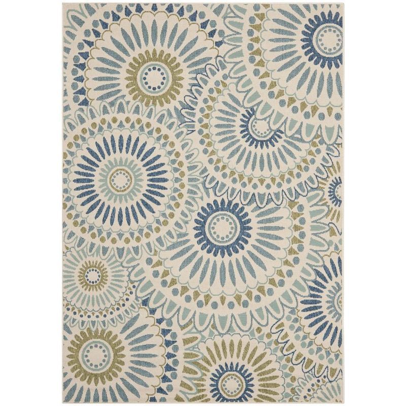 Cream and Green Synthetic Easy Care Indoor/Outdoor Rug