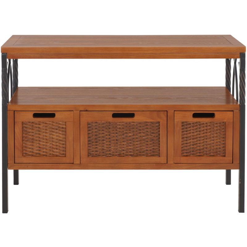 Transitional Joshua 3-Drawer White Media Console with Wicker Accents