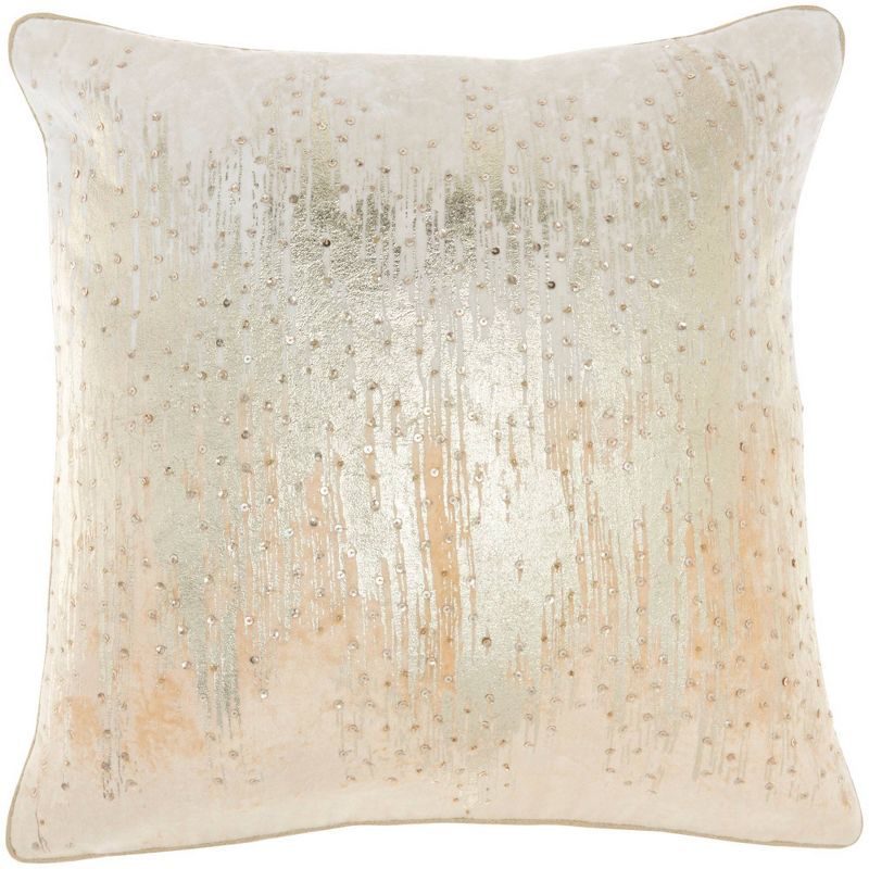 Beige Ombre Embroidered Velvet Square Throw Pillow