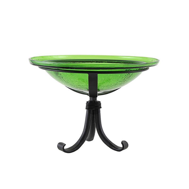 Fern Green Crackle Glass Birdbath with Black Tripod Stand