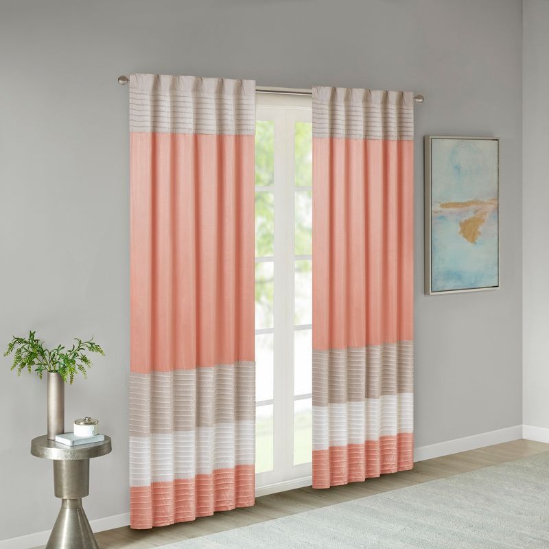 Coral Faux Silk Light-Filtering Pintuck Window Panel 50" x 84"