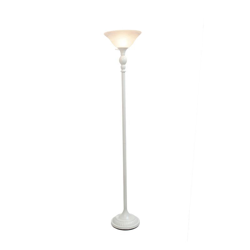 Elegant 71" White Torchiere Floor Lamp with Marbleized Glass Shade