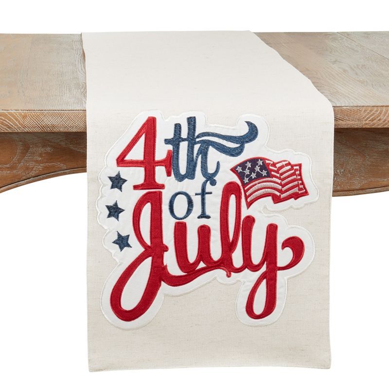 Beige Patriotic Cotton and Polyester 4th of July Table Runner