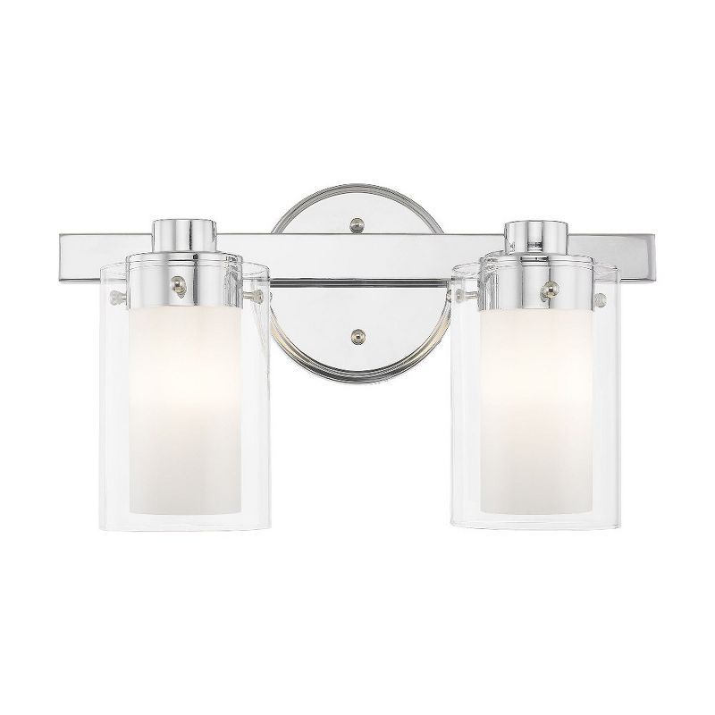 Sleek Sophistication Polished Chrome 2-Light Vanity with Double-Glass Effect