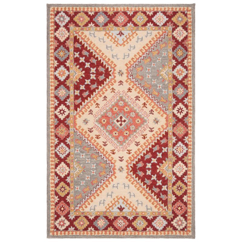 Rustic-Chic Red & Ivory Handmade Wool Area Rug 4' x 6'