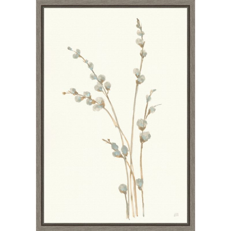 Muted Gray and Brown Willow Buds Canvas Print with Frame