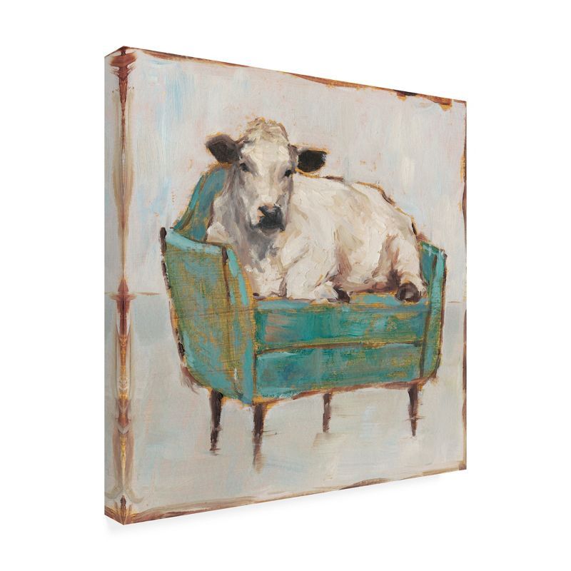 White Cow on Green Chair Canvas Print, 24x24