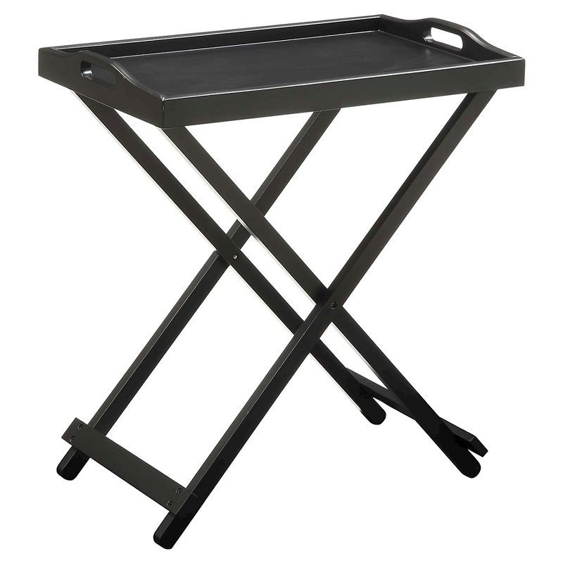 Black MDF Foldable Tray Table with Solid Wood Legs