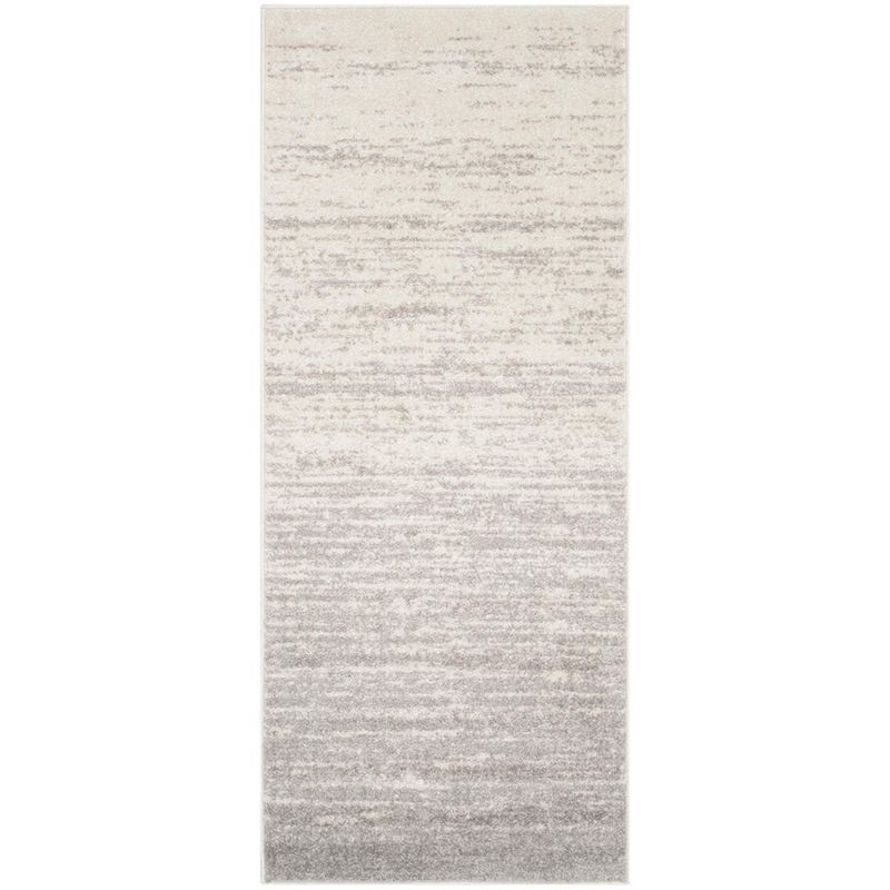 Ivory and Silver Synthetic Modern Runner Rug