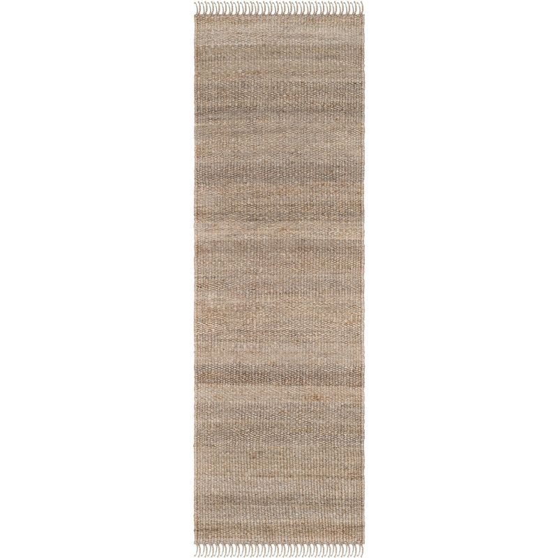 Gray Handwoven Jute Runner Rug with Fringe, 2'6" x 12'