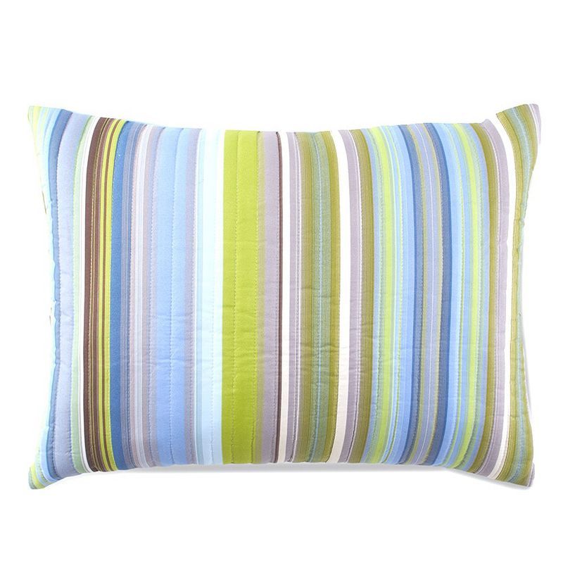 Blue and Green Striped Polyester Standard Sham