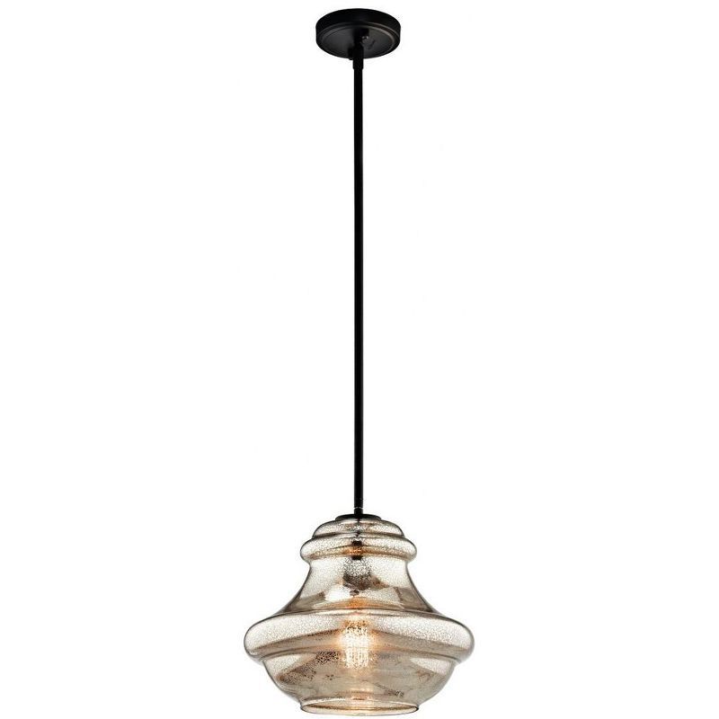 Everly 12" Distressed Bronze Schoolhouse Pendant with Clear Glass Shade