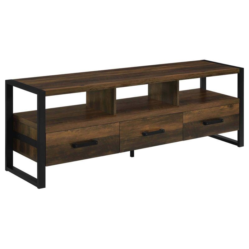 James 60" Dark Pine Rustic TV Stand with 3 Drawers