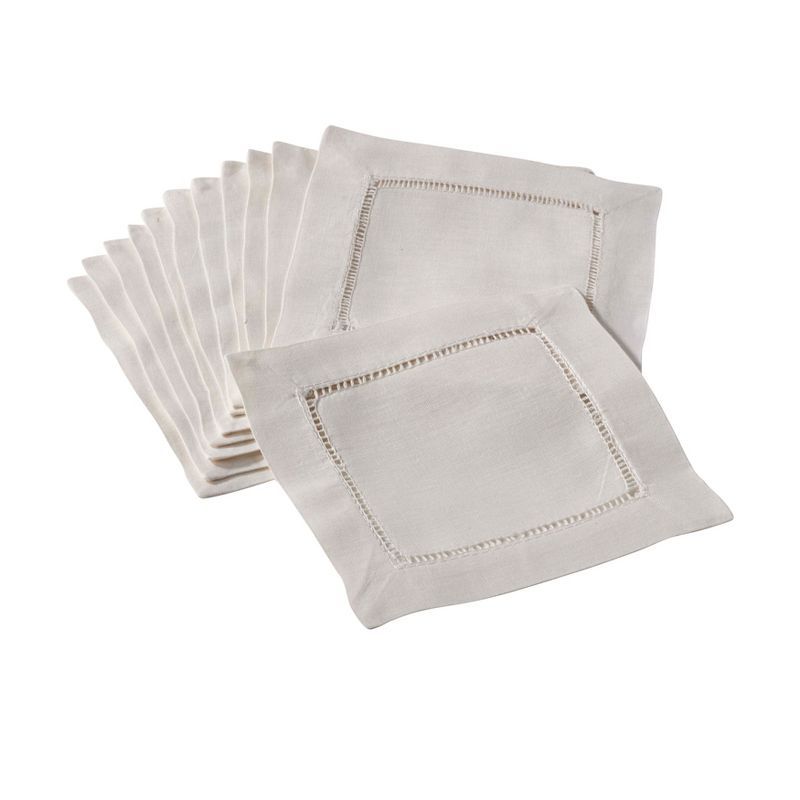 Ecru Hemstitched Cotton Cocktail Napkins Set of 12