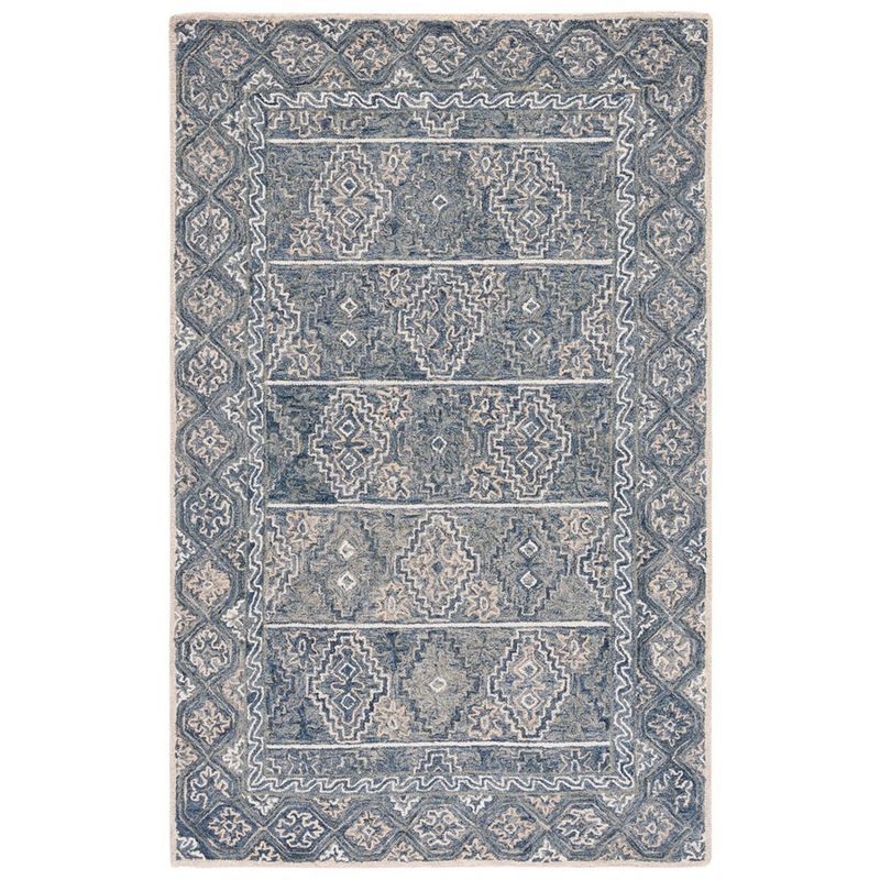 Handmade Blue Floral Tufted Wool 8' x 10' Area Rug