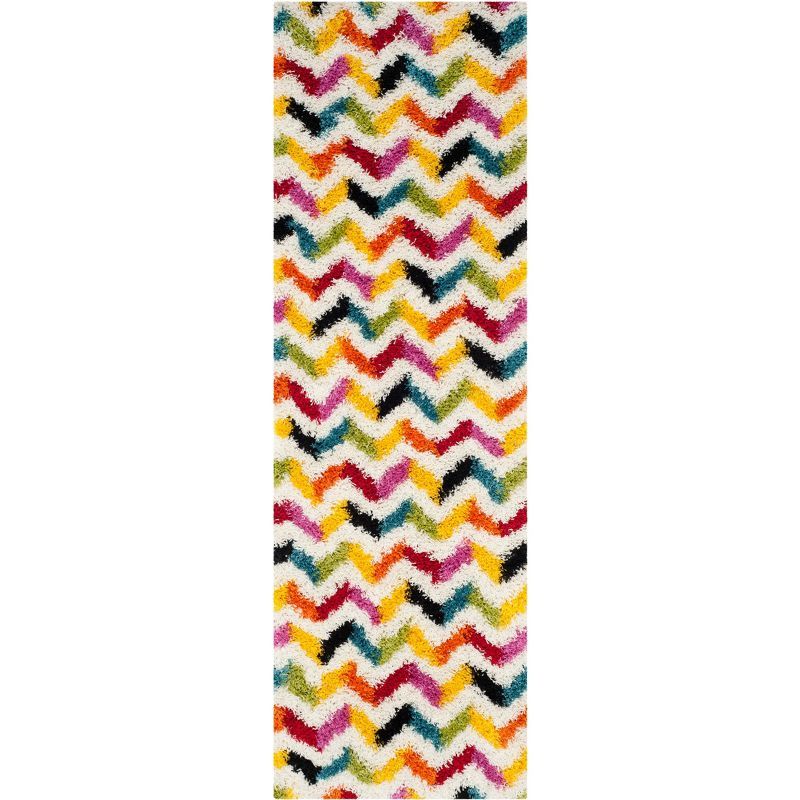 Ivory Multi-Color Chevron Shag Kids Runner Rug 2'3" x 9'