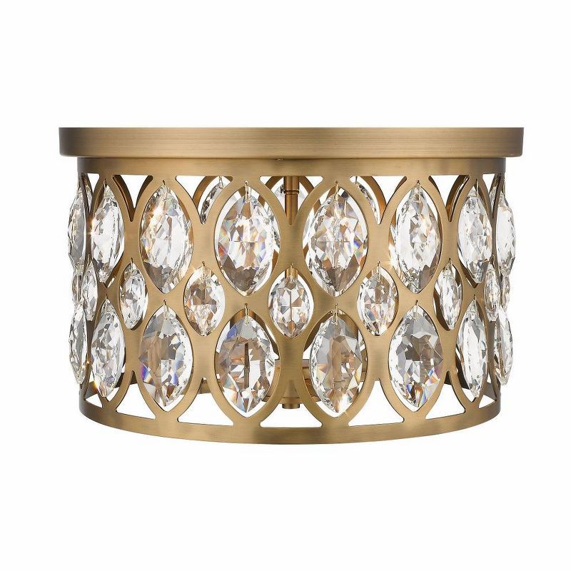 Heirloom Brass 15'' Crystal Accented Contemporary Flush Mount Light
