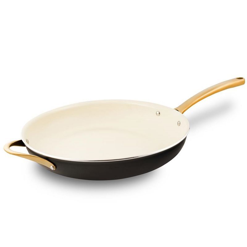 NutriChef 14" Black and Gold Nonstick Ceramic Fry Pan