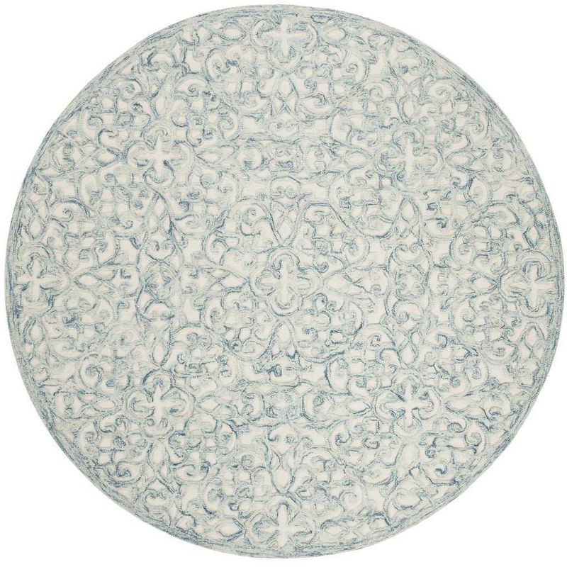 Hand-Tufted Wool Round Area Rug in Blue/Ivory - 6' Diameter