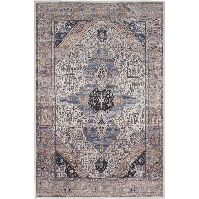 Ivory Blue Vintage Boho 4' x 6' Flat Woven Synthetic Area Rug