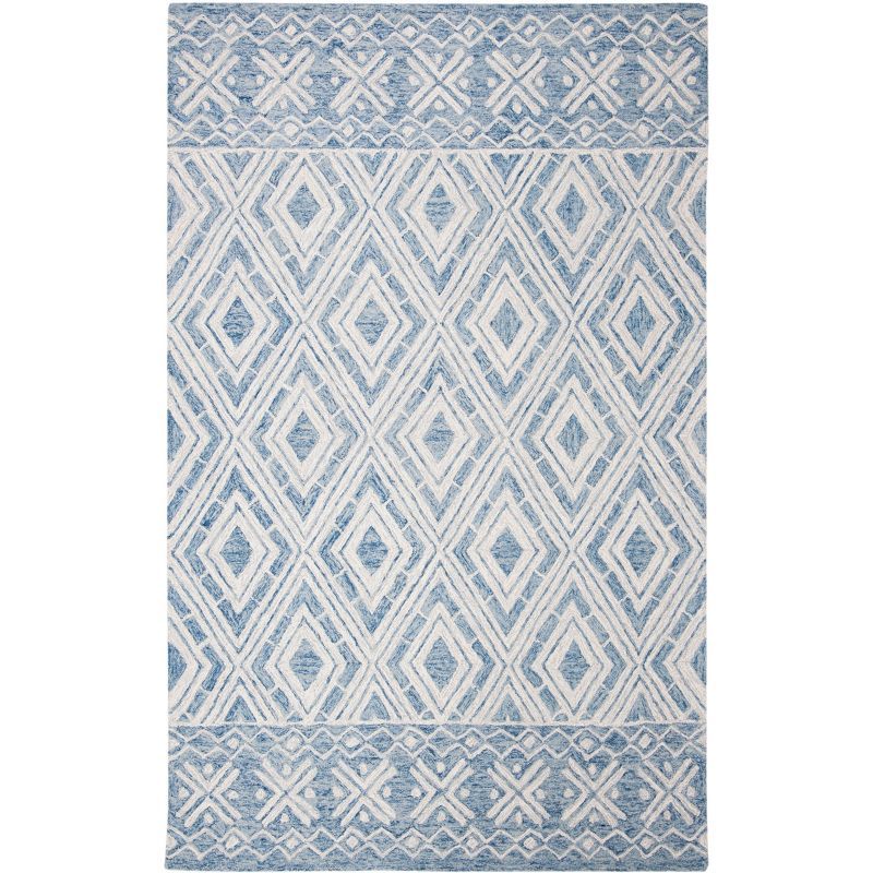 Blue and Ivory Handmade Wool Tufted Area Rug, 5' x 8'