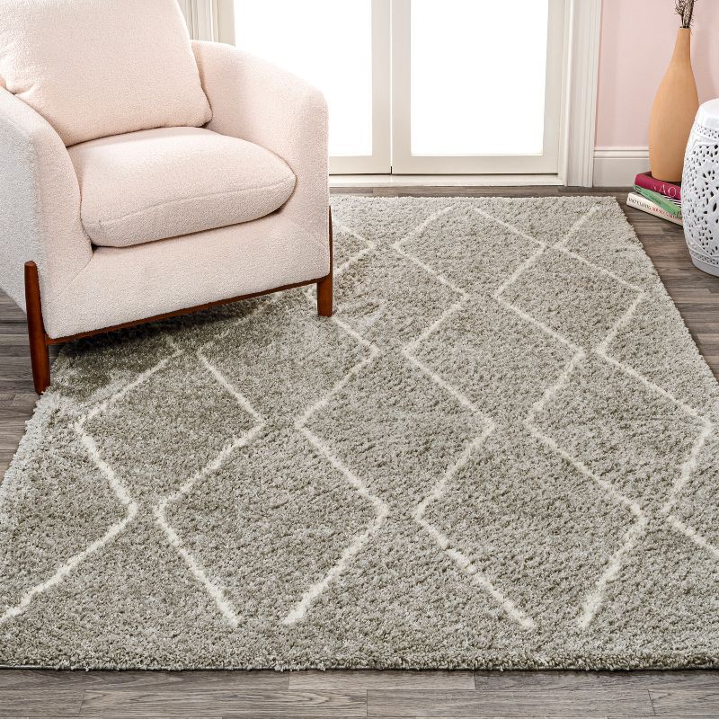 Catala Gray and Ivory Diamond Shag 5' x 8' Area Rug