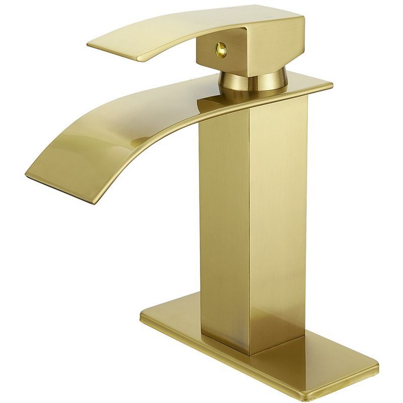 Brushed Gold Single Handle Low-Arc Bathroom Faucet with Drain