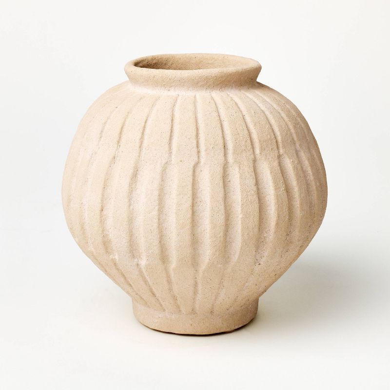 Beige Carved Ceramic Table Vase for Bouquets