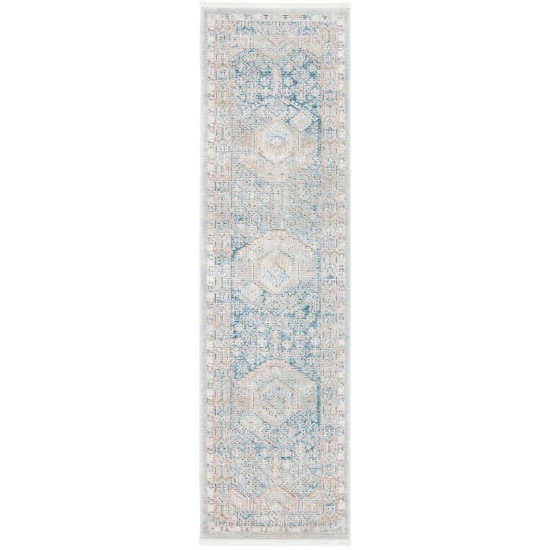 Shivan Blue and Gold Hand-knotted Abstract Runner Rug