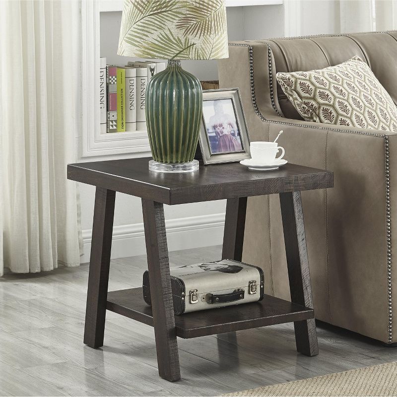 Espresso Wood Rectangular End Table with Shelf