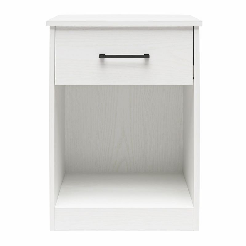 White Laminated Particleboard Nightstand with Drawer and Cubby