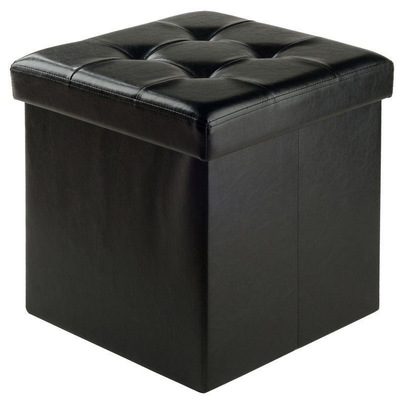 Ashford 15" Black Faux Leather Square Storage Ottoman