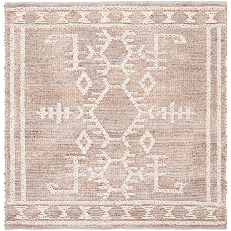 Ivory and Natural Flat Woven Wool Square Rug