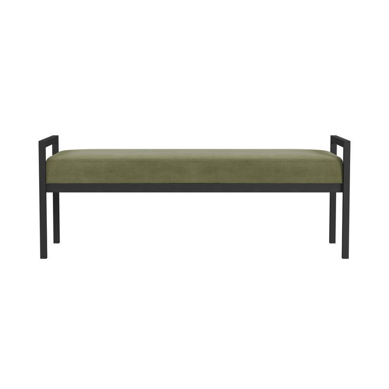 Sage Green Velvet and Black Metal Bedroom Bench with Storage