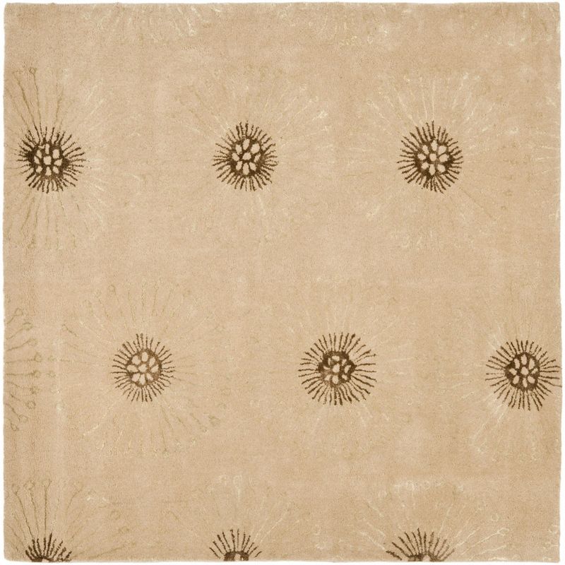 Ivory and Brown Hand-Tufted Wool Square Area Rug