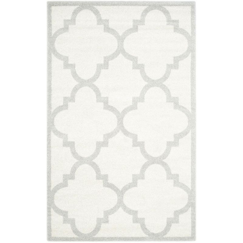 Beige and Light Grey Trellis Hand-Knotted 4' x 6' Rug