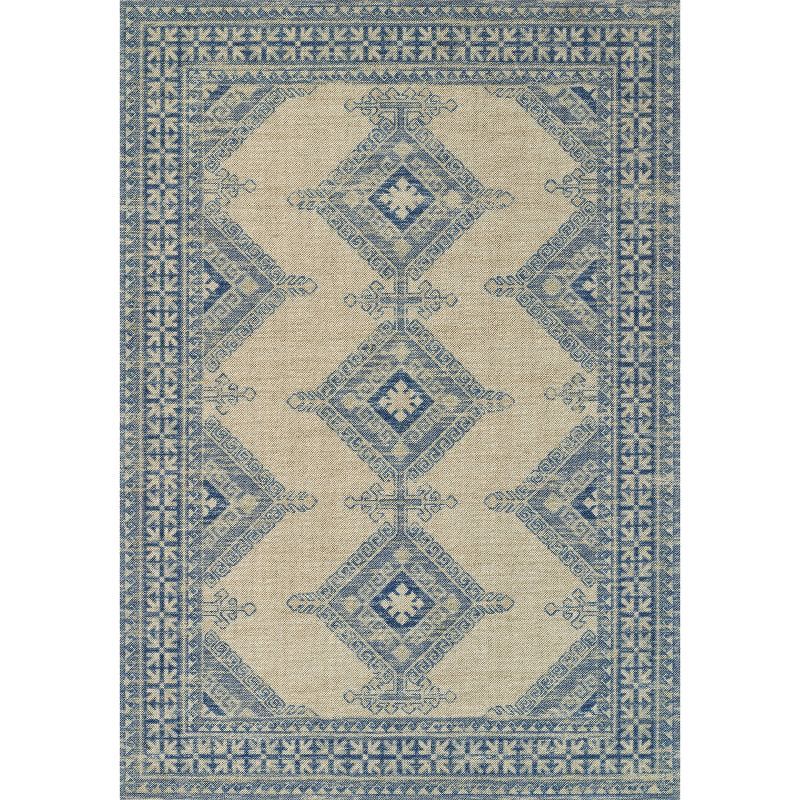 Ivory and Blue Medallion Wool Blend Rectangular Rug 3'3" x 5'