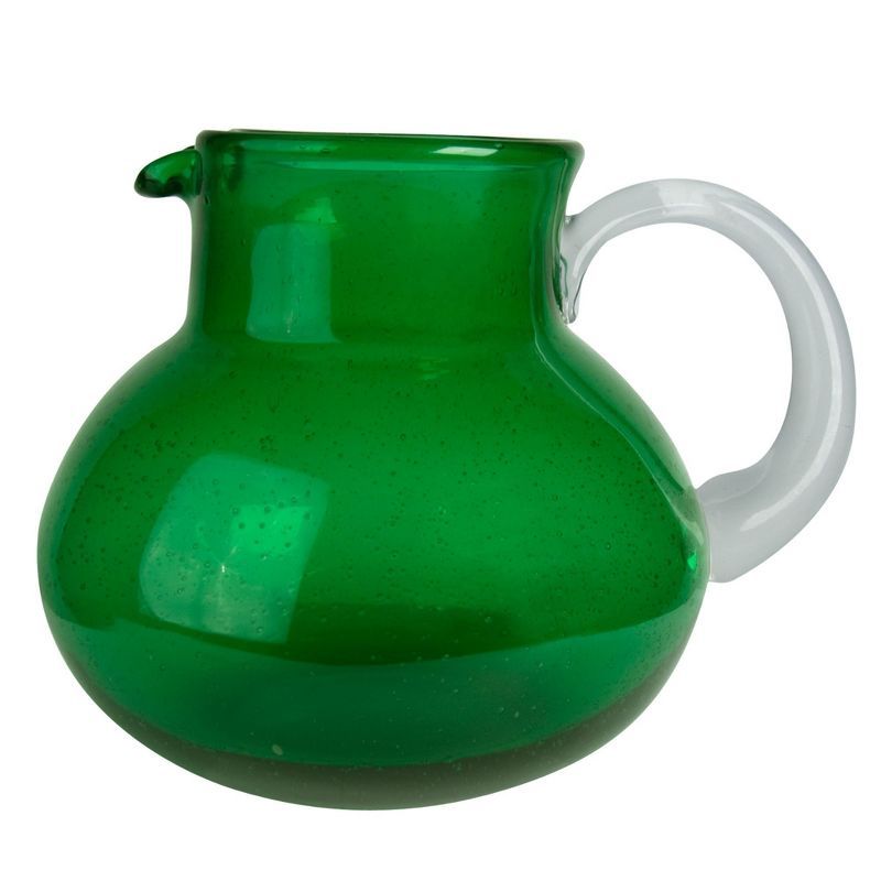 Artland Iris 90 Oz Green Handblown Glass Pitcher with Bubble Shape
