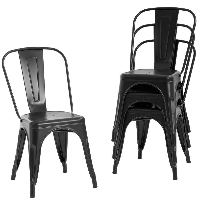 Black Metal Stackable Armless Dining Chairs Set of 4