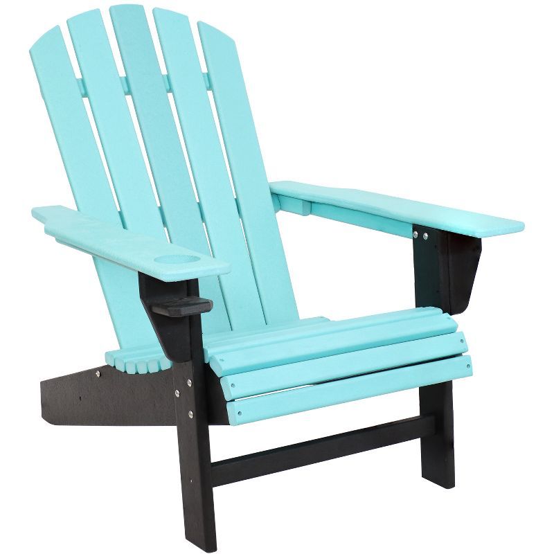 Turquoise and Black HDPE Outdoor Adirondack Chair with Cup Holder