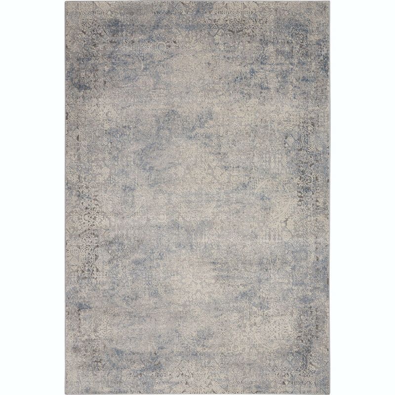 Ivory and Slate Blue Vintage Persian 3'11" x 5'11" Area Rug