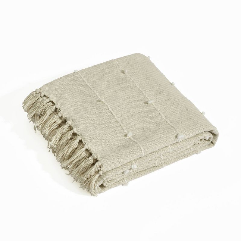 Neutral Cotton Woven Tassel Fringe Throw Blanket 60" x 50"