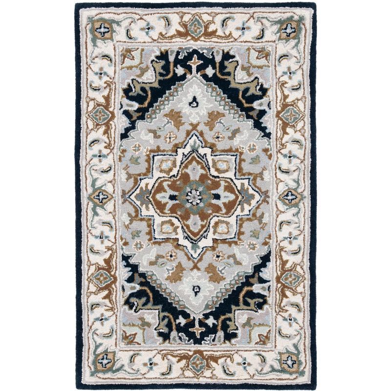 Hand-Tufted Grey and Navy Wool 3' x 5' Traditional Area Rug