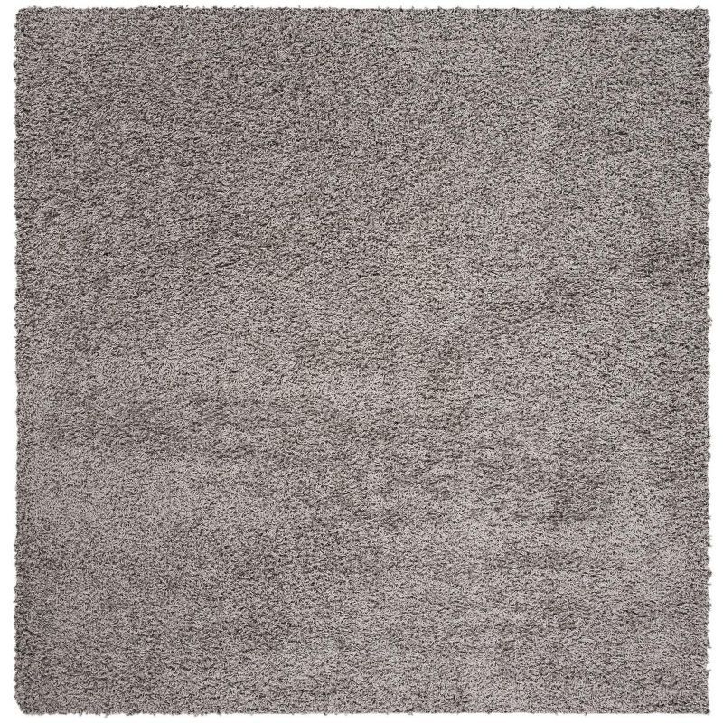 Light Grey Square Hand-Knotted Shag Synthetic Rug